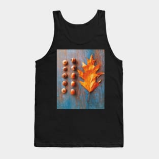 Oak Leaf and Acorns on Blue Vintage Table Tank Top